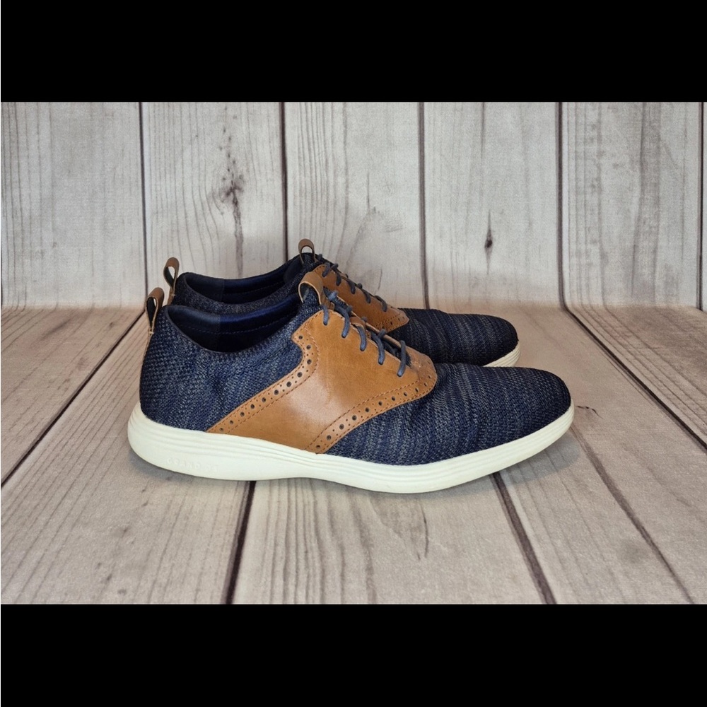 Cole Haan Grand Tour Knit Oxford Mens Size 12M Shoes Blue Brown White Dress